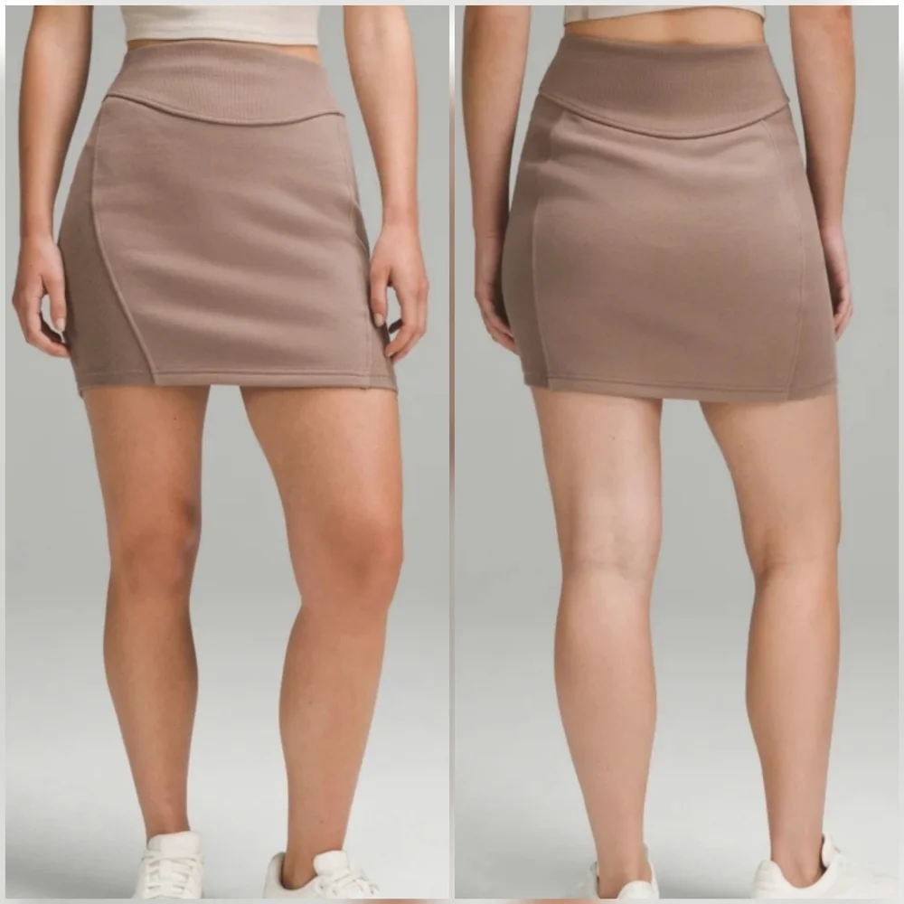 Lululemon New Women Taupetastic Scuba Knit High Rise Mini Skirt SZ Medium Sporty